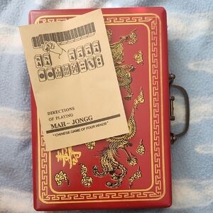 Red Mahjong Set with Dragon Design